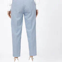 tokyo talkies Women Tapered Blue Cotton Blend Trousers image 3