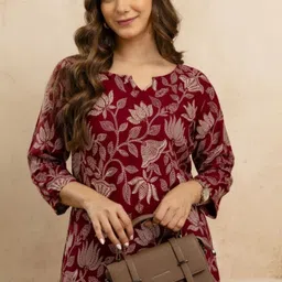 Men Floral Print Cotton Blend Straight Kurta-image-4