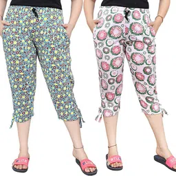 tvesa combo pack 2 Printed Nightwear Capris with side pockets Women Multicolor Capri-picture-26