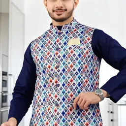 trust ous Men Cotton Blend Kurta Pyjama Ethnic Jacket Set image 3