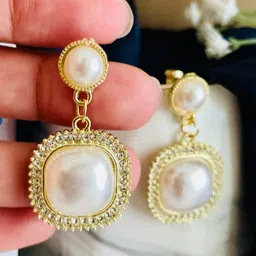 lady raiment Square Shape Dimond Work Korean Earrings For Women Cubic Zirconia Alloy Drops & Danglers image 3