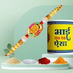 packmold Designer Rakhi Customised mug Pack Set (1 Rakhi 1 Mug 1 Roli Chawal Haldi Mishri set)) Assorted Rakhi, Mug Set-picture-14