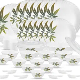 laopala Pack of 35 Opalware with 2 Serving bowl lid total 37pcs NOVO Trinty Green Designe Dinner Set-picture-28