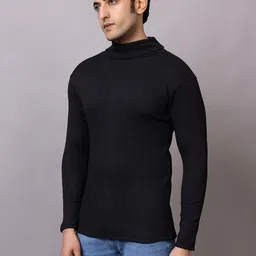 bab Men Solid High Neck Black Sweater image 3