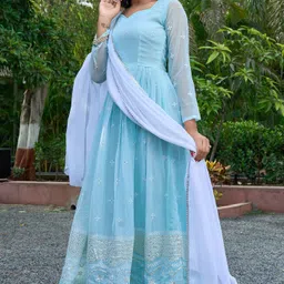 houseofcommon Embroidered Georgette Stitched Flared/A-line Gown image 4