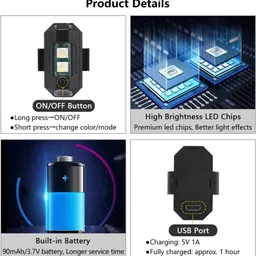 dstechbar Universal Safety Small Light 7 Colors, 30 Modes, Cycle, Helmet, Motorbike 2pc LED Rear Break Light image 3