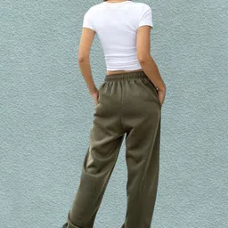 q-rious Pack of 2 Women Solid Grey, Olive Track Pants image 2