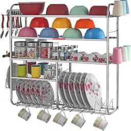 demiqon Utensil Kitchen Rack 31x 30 Inches Kitchen Dish Rack / Plate Cutlery Stand / Modern Kitchen Stand / Steel image 1