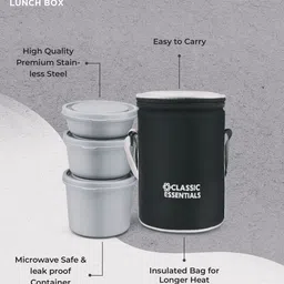 classic essentials Microwave Safe Stainless Steel | Insulated Fabric Bag | Leak Proof 3 Containers Lunch Box image 5