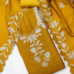 tnt Unstitched Silk Blend Salwar Suit Material Embroidered image 2