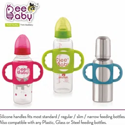 beebaby 100% Silicone Handle for Slim Neck Baby Feeding Bottle. (Green) 100% BPA Free. 4m+ image 3