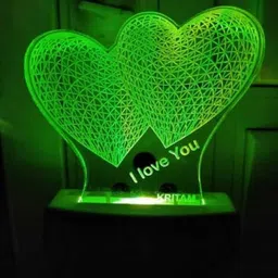 kritam Acrylic Dual Heart Shape I Love You Magic Night Lamp 3D Beautiful Illumination Automatic on/Off Smart Sensor for Bedroom with 7 Color LED Changing Light Night Lamp (12 cm, White) Table Lamp image 2