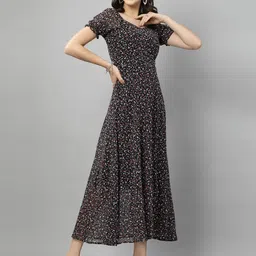 aayu Women Fit and Flare Black, Red Maxi/Full Length Dress image 3