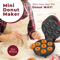 frendz forever MINI Donut Maker Machine 350 Watts | Perfect For Breakfast, Dessert | Red Donut Maker image 2