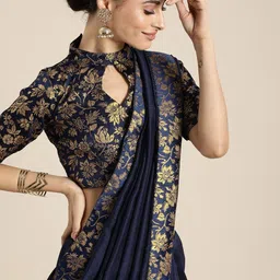 flip the style Solid/Plain Bollywood Art Silk Saree image 3