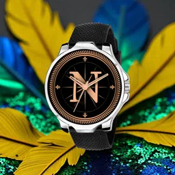 atix Fancy Design Stylish ALPHABET N Dial Black Leather Strap Men Wrist Watch Analog Watch - For Men ALPHABET N Design Letter N Style ALPHA-N-3K-SIL-BLK-SFR-picture-30