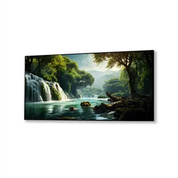 nestroots Black Canvas Framed Enchanted Forest Waterfall Pink Serenity Wall Painting(24X48 Inch) image 3