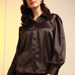 metronaut Women Regular Fit Solid Curved Collar Casual Shirt image 1