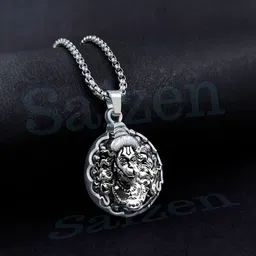 saizen Hanuman Ji Pendant Locket with chain Silver Stainless Steel Pendant Set-picture-10