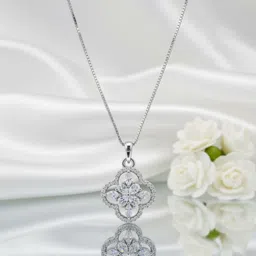 zoki FLORAL CHAIN & PENDANT Silver Cubic Zirconia Silver Pendant image 5