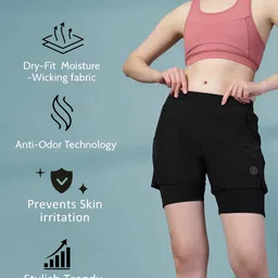 chkokko Solid Women Black Running Shorts image 2
