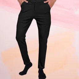 apm apparel Men Regular Fit Black Lycra Blend Trousers-picture-37