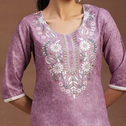 Libas Floral Yoke Design Regular Thread Work Kurta with Palazzos & Dupatta image 2