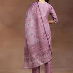 Libas Floral Yoke Design Regular Thread Work Kurta with Palazzos & Dupatta image 5