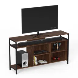 bluewud Duskin Engineering Wood Floor Standing Tv Entertainment Unit In Brown Maple Finish image 4