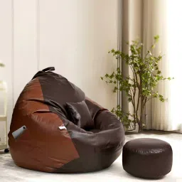 mintwud from pepperfry Squivo 3XL Leatherette Bean Bag Filled with Beans With Footrest, Cushion & Pocket In Brown & Tan Colour-picture-19
