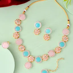 Sanjog  Gold-Plated CZ Stone-Studded Jewellery Set image 1