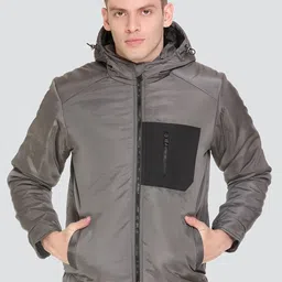 HONNETE Men Grey Colourblocked Lightweight Puffer Jacket with Patchwork image 1