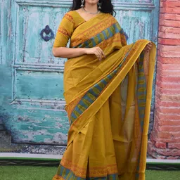 clothonus Ethnic Motifs Pure Cotton Block Print Saree image 2