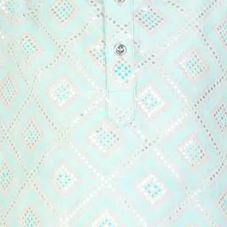 Superminis Boys Turquoise Blue Printed Angrakha Pure Cotton Kurta with Pyjamas image 2
