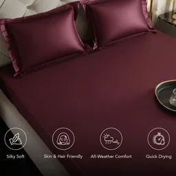 Stoa Paris Date Night Maroon Polyester 300 TC Queen Fitted Bedsheet with 2 Pillow Covers image 4
