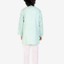 Superminis Boys Turquoise Blue Printed Angrakha Pure Cotton Kurta with Pyjamas image 5