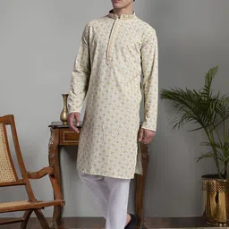 Jompers Geometric Embroidered Mandarin Collar Thread Work Pure Cotton Kurta with Trousers image 5