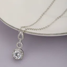 Carlton London Women Rhodium-Plated CZ-Studded Pendant with Chain image 1