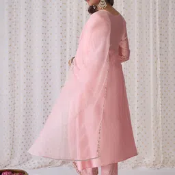 Indo Era Pink Ethnic Motifs Embroidered Aari Work Kurta with Trousers & Dupatta image 5