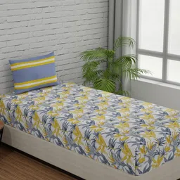 Huesland Comfort White & Grey Printed 144 TC Cotton Single Bedsheet & 1 Pillow Cover-image-54