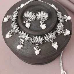 OOMPH Oxidised Stone-Studded & Artificial Beaded Jewellery Set image 1