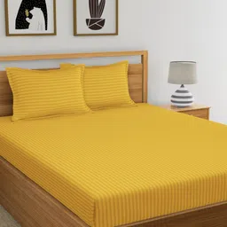 Dreamscape Mustard Yellow Cotton 220 TC Double Queen Bedsheet with 2 Pillow Covers-image-55