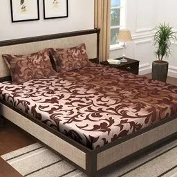 KLOTTHE Brown & Beige Printed 300 TC  Double Bedsheet With 2 Pillow Covers-picture-31
