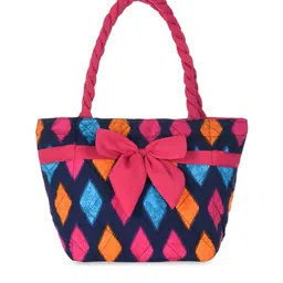 Kuber Industries Set of 2 Blue Geometric Printed Shopper Shoulder Bags with Bow Detail image 2