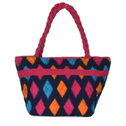 Kuber Industries Blue Geometric Printed Shopper Shoulder Bag with Bow Detail image 5