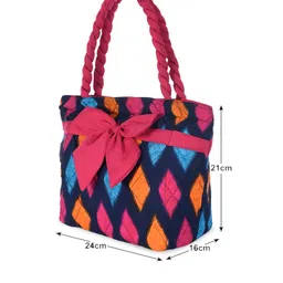 Kuber Industries Set of 2 Blue Geometric Printed Shopper Shoulder Bags with Bow Detail image 4