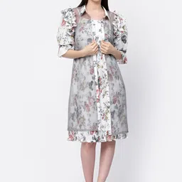 LELA Women Floral Printed Longline Organza Open Front Shrug-picture-34