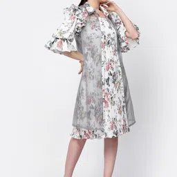 LELA Women Floral Printed Longline Organza Open Front Shrug image 5