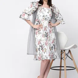 LELA Women Floral Printed Longline Organza Open Front Shrug image 2