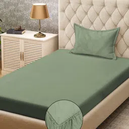 KLOTTHE Green 300TC Single Bedsheet & Pillow Covers-image-19